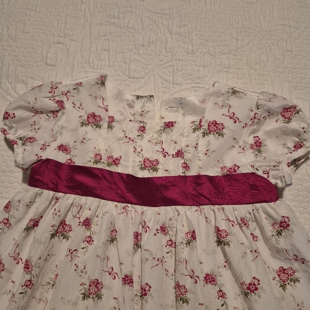 Janie and Jack 12-18 months Pintuck Floral Dress Pink White Precious Flowers - Picture 2 of 7